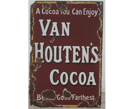 A Van Houten's Cocoa single sided porcelain enamel advertising sign, 38 x 25 cm. The Dutch firm were founded in Amsterdam 182