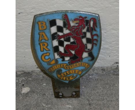 A British Automobile Racing Club bumper badge, number L8726