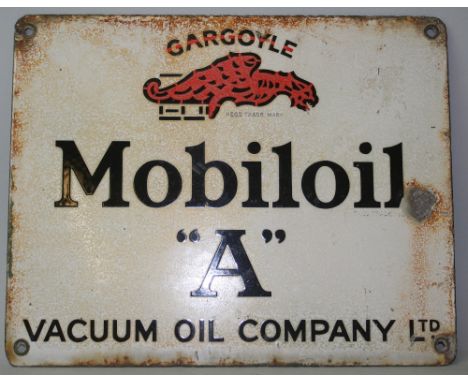 A Gargoyle Mobiloil "A" single sided porcelain enamel sign, 23cm x 29cm