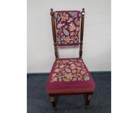 An antique mahogany tapestry upholstered bedroom chair 
