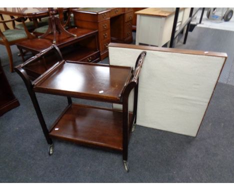 A two tier tea trolley with lift off tray together with a folding card table 