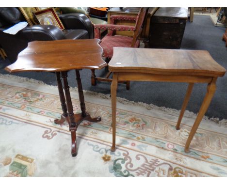 A shaped Edwardian pedestal occasional table together with a walnut serpentine turnover top card table 