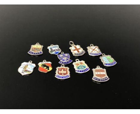 Ten silver enamel crests