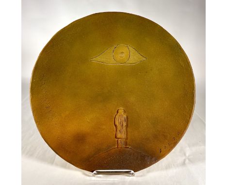 "L'Œil" "The Eye"Big ceramic plate, signed r°/v° Folon. nunmbered 27/30 in ink. Producer: La Tuilerie Treig nv. Plein feu, em