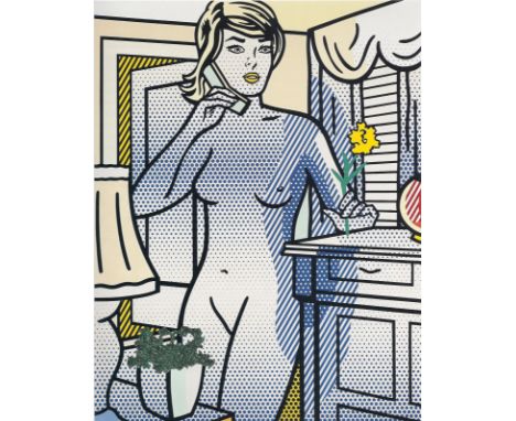 After Roy Lichtenstein "Naked woman with telephone"offset print, numbered 7/199 and signed in the plate.76 x 57 cm.