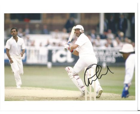 Cricket Graham Gooch signed 10x8 colour photo pictured while playing for England. Good condition. All autographs come with a 