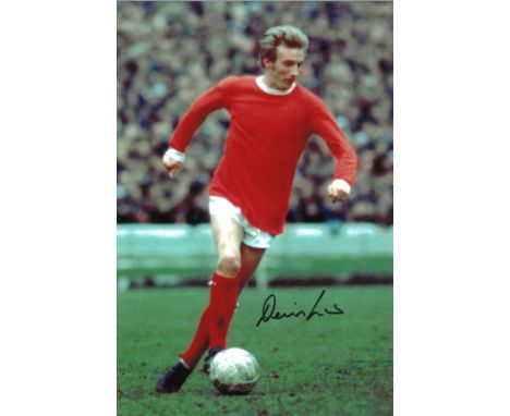 Football Denis Law signed 15x10 colour photo pictured in action for Manchester United. Denis Law CBE (born 24 February 1940) 