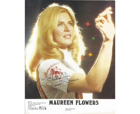 Darts Maureen Flowers signed 10x8 colour promo photo. Maureen Flowers (born 5 December 1946 from London) is a retired English