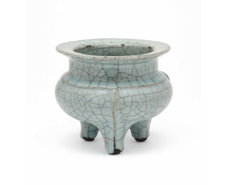 A CHINESE SONG-STYLE 'GE-TYPE' TRIPOD CENSER, QING DYNASTY the compressed globular body rising from three short feet to a sho