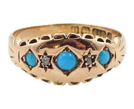 Early 20th century 9ct gold five stone turquoise and diamond ring by John Thompson &amp; Sons, Birmingham 1912Condition Repor