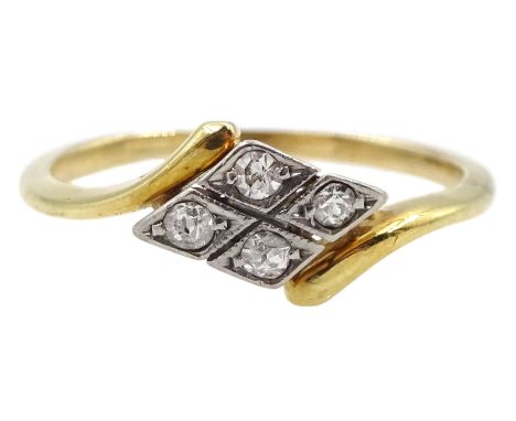 Early-mid 20th century 9ct gold milgrain set four stone diamond kite shaped ring Condition Report:Approx 1.5gm, size I-J, wel