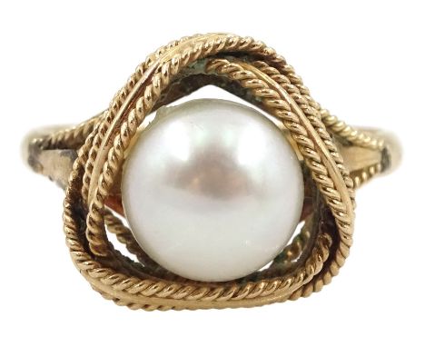 14ct gold single stone pearl knot design ring, stampedCondition Report:Approx 4.25gm, size O-P