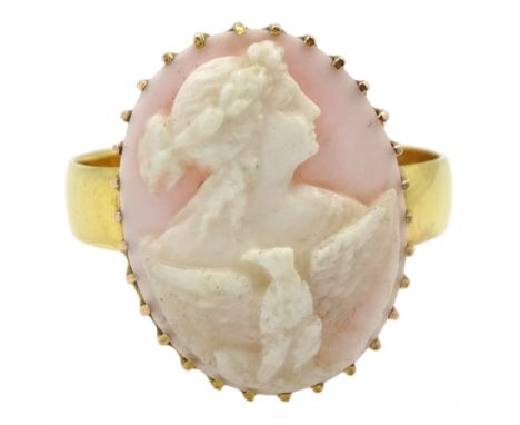 22ct gold prink cameo ring, Birmingham 1897 Condition Report:Approx 3.85gm, converted from wedding band, good condition, head