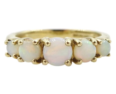 9ct gold five stone opal ring, hallmarked Condition Report:Approx 2.65gm, size L