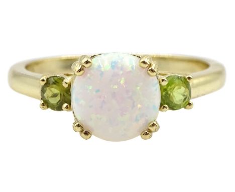 Silver-gilt opal and peridot ring, stamped SilCondition Report:Size Q-R, good condition 
