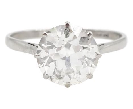 Platinum single stone old cut diamond ring with heart shaped gallery, stamped Plat, diamond approx 2.70 carat Condition Repor