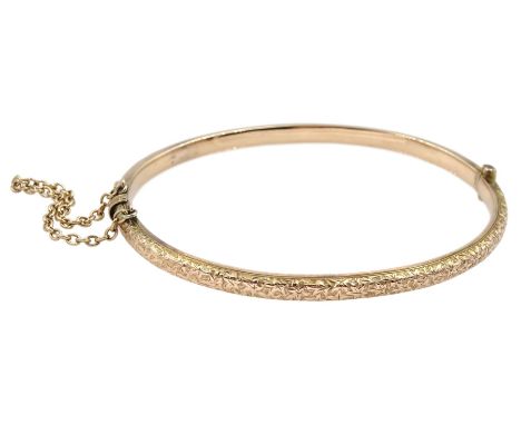 Victorian 9ct rose gold bangle, with engraved foliate decoration by Henry Griffith &amp; Sons Ltd, Chester 1895Condition Repo