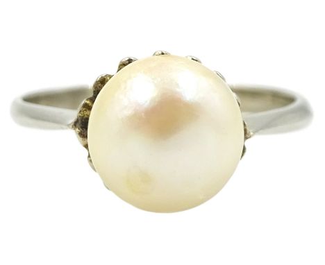 18ct white gold single stone cultured pearl ringCondition Report:Approx 3.77gm, tested 18ct, size P-Q