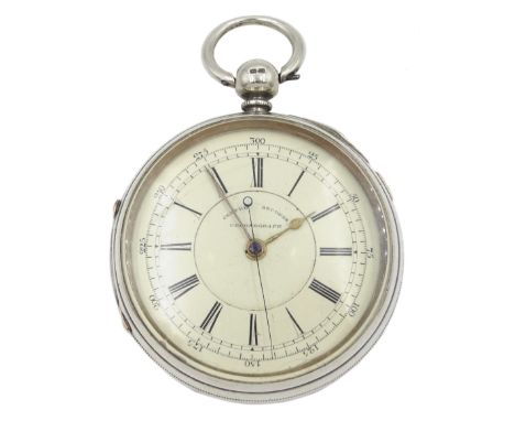 Victorian silver centre seconds key wound chronograph pocket watch by J.Harris &amp; Sons London and Manchester, No. 169668, 