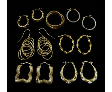 Six pairs of 9ct gold hoop stud earrings and a 9ct gold ringCondition Report:Approx 8.6gm, good condition