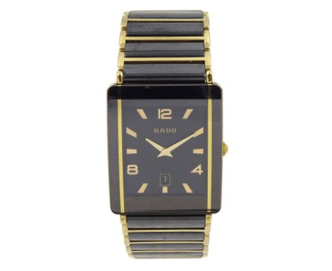 Rado Diastar black ceramic and gold-plated quartz wristwatch, Ref. 160.0282.3, boxed with warranty card dated 2007Condition R