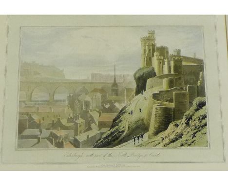'Edinburgh, with part of the North Bridge and Castle' Framed William Daniel coloured print, 53 x 42cm