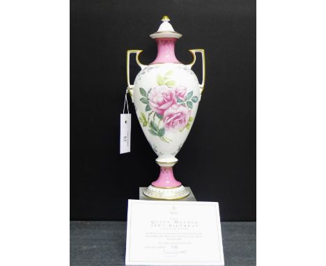 Queen Mother One Hundred Birthday Collection Balmoral vase by Spode, limited edition No. 130/500, complete with its box and c