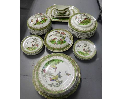 A Copeland Spode Spring patterned dinner service comprising 12 dinner plates, 12 side plates, 12 large bowls, 12 smaller bowl