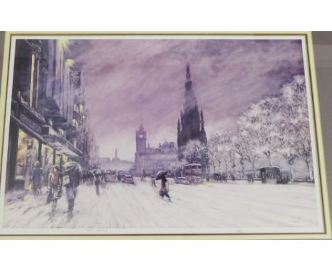 Limited edition print of 'Princes Street, Edinburgh' numbered 317/850, in a glazed frame, 52 x 35cm