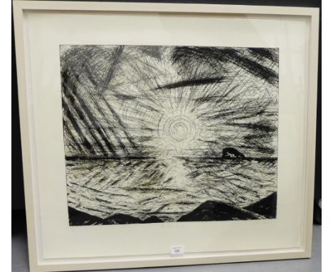 John Houston  'Bass Rock, Sunrise' Limited edition print numbered 26/30, signed in pencil, in a glazed frame, 75 x 67cm