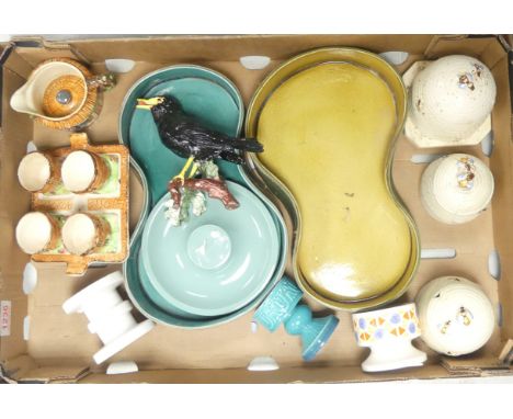 Collection of Beswick to include three honey jars model no.1819, candle holders, four cottage ware egg cups and serving dish 