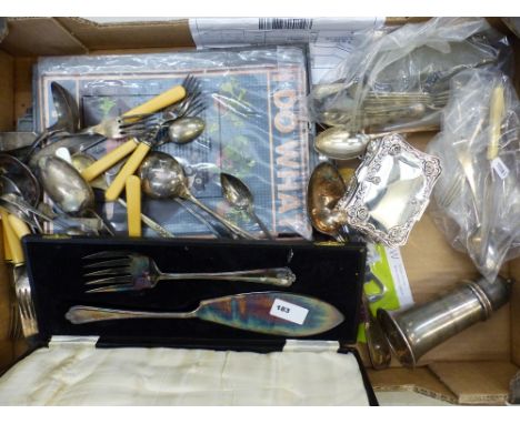 Mixed silver plated and white metal loose cutlery together with a cased silver plated fish serving set, Mappin and Webb silve