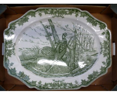 A very large green on white Wedgwood meat platter, 52cm in width.