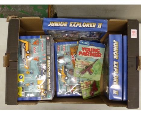 Collection of ERTL 'Young Farmer' diecast 1:64 scale farm implements and Hongwell Junior Explorer sets to include Recovery, C