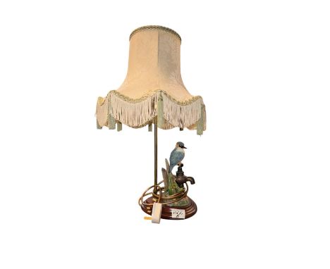 Decorative Table Lamp on Plinth Base with Resin Bird Scene and tasselled shade(untested) H54cm