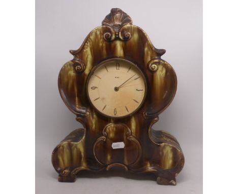 Metamec, Majolica Type Green Glaze Mantle Clock of rococo form