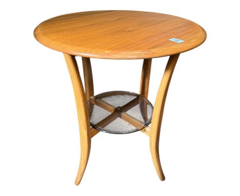 Ercol Gold Label Elm Side Table with lower smoked glass shelf H64cm Diameter 60cm