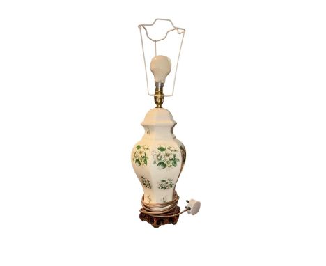 Traditional Ceramic Table Lamp with green floral pattern.H57cm (untested & no shade)