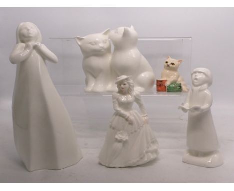Royal Doulton figures: Thankful, Playtime, Christmas Choir Carol Singer Boy together with small Coalport figure and small sea
