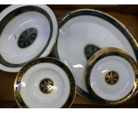 Royal Doulton dinner ware in the Carlyle pattern, one oval platter, 2 open veg dishes, 6 salad plates and 6 rimmed soup bowls