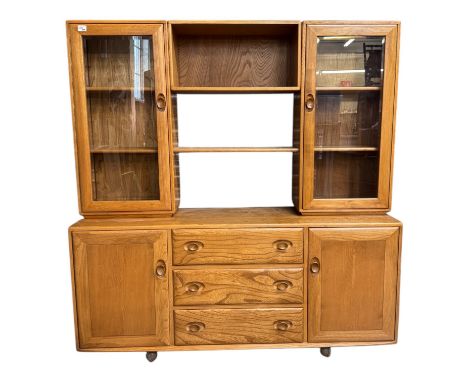 Ercol Gold Label Elm Windsor Sideboard with Upper Glazed Bookcase H162cm x W155cm