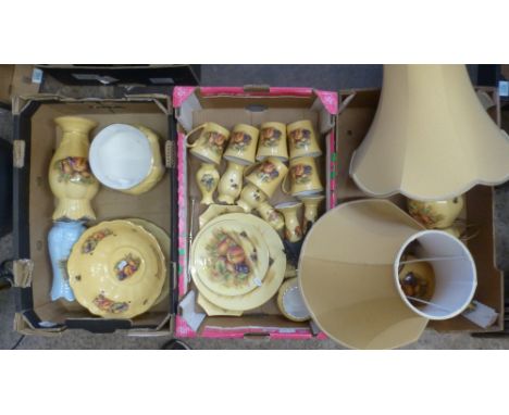 Aynsley, Orchard Gold Pattern Items includes Table Lamps, Ckae Stand, Bowls, Mugs, Trays, Plates etc. (3 Trays)