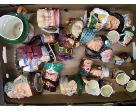 A large collection of Toby and Character jugs examples including Carltonware, lancaster sand land, Staffordshire &amp; Royal 