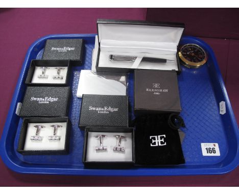 Earnshaw; A Modern Clock, (boxed) together with Swan &amp; Edgar modern gent's cufflinks, Swan &amp; Edgar pen (boxed), etc :
