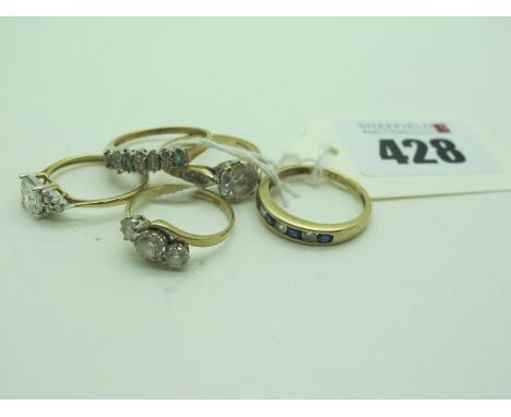 A 9ct Gold Half Eternity Style Ring, alternate inset highlights (finger size O) another similar, claw set throughout, stamped