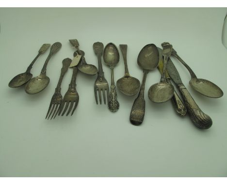 Hallmarked Silver and Other Cutlery, including fiddle pattern spoons, a fiddle thread and shell pattern fork (crested), etc (