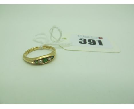 An 18ct Gold Victorian Style Boat Shape Ring, alternate graduated seed pearl highlights (finger size I) (3.5grams).