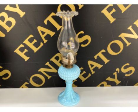 Portieux vallerysthal blue milk glass oil lamp with dolphin base
