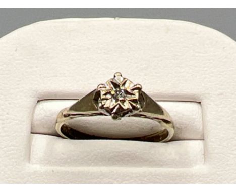 Vintage 9ct gold diamond solitaire ring. Size L (2.2g)