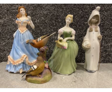 Pair of Royal Worcester chaffinches, lladro and royal Doulton figures